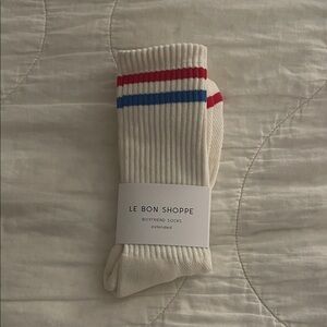 Le Bon Shoppe Extended Boyfriend Socks with Red and Blue Stripes